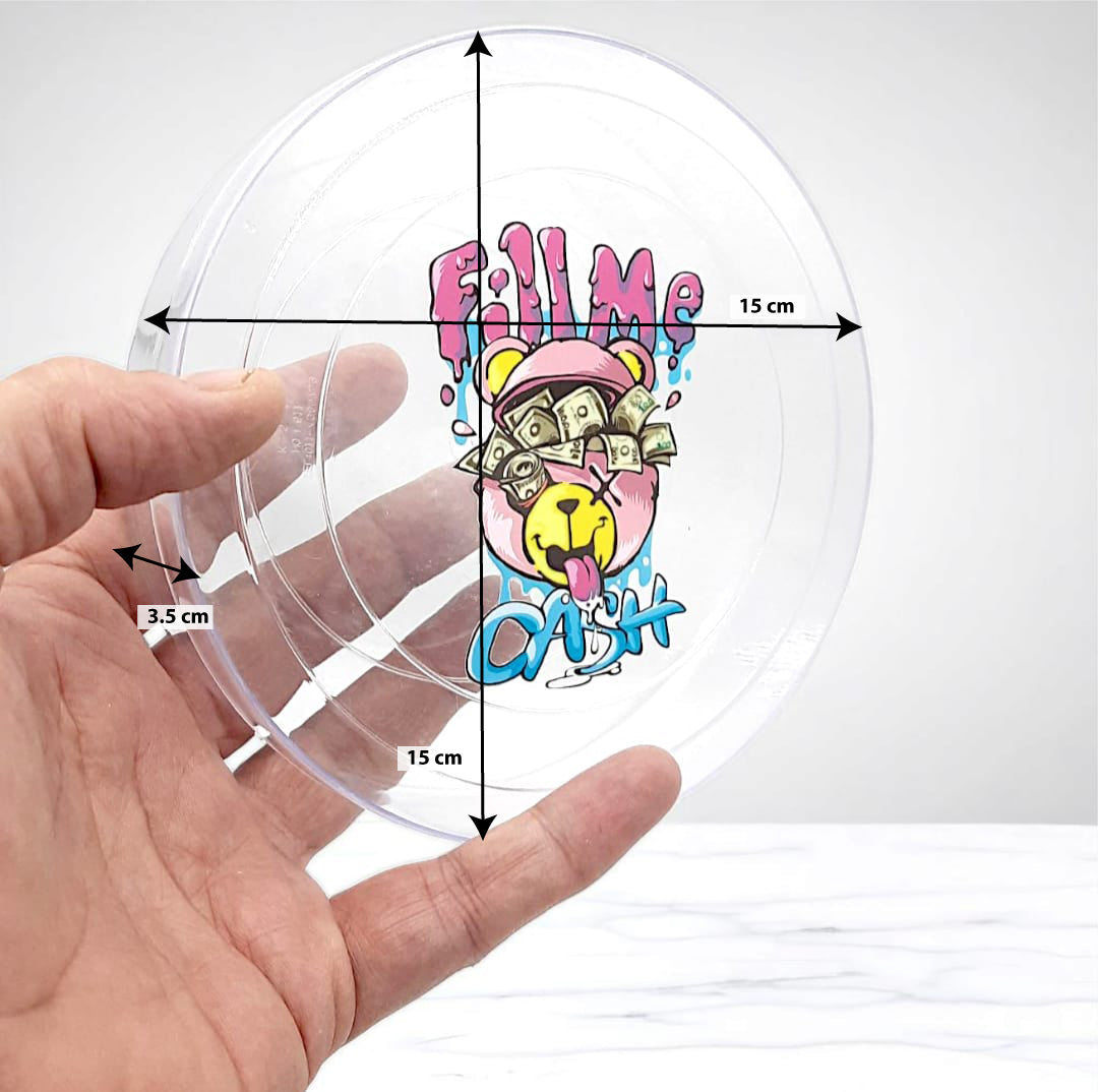 عبوة من البلاستيك الاكريليك الشفاف حجم صغير دائري Clear acrylic plastic Container , small Round size 15x15x3.5 cm