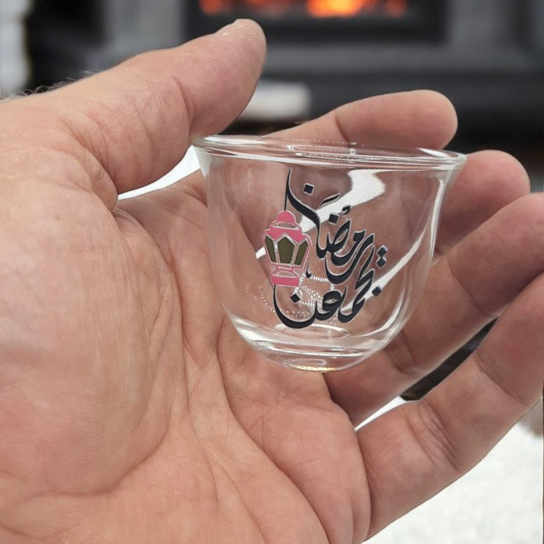 فنجان قهوة زجاجي مع الطباعة Clear Glass Cup for cahwa_Ramadan