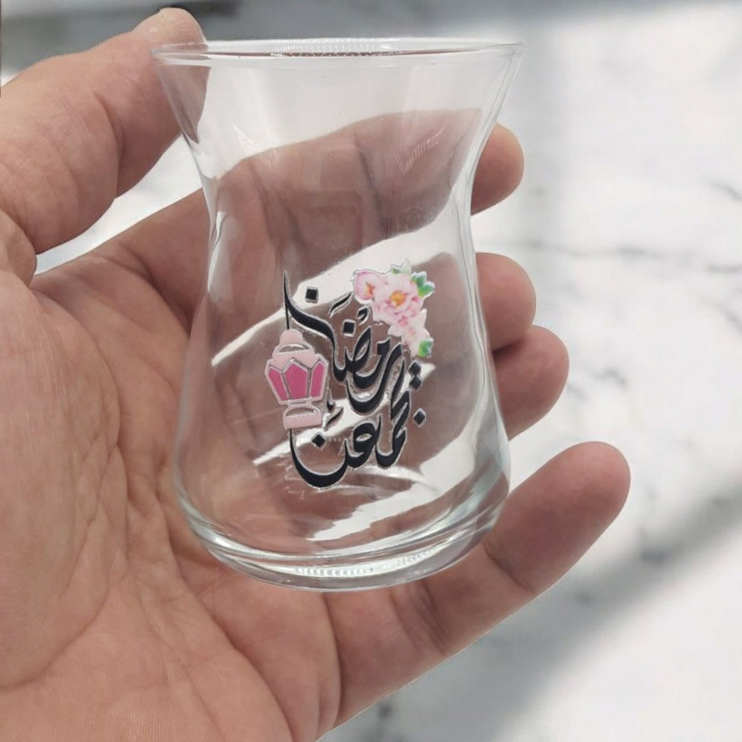 كوب او ستكانة زجاجية للشاي مع الطباعة Clear Glass Cup for Tea_Ramadan