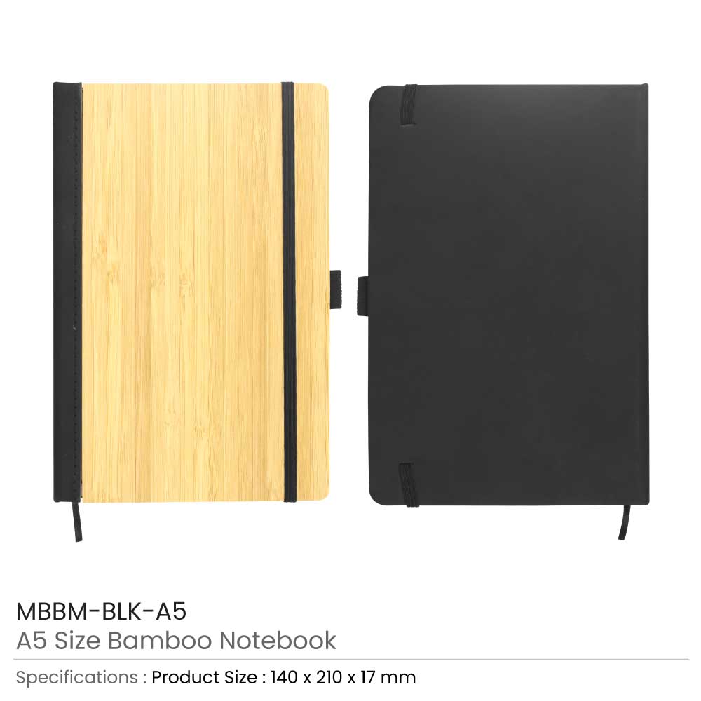 A5 size Bamboo Notebooks with Pen Loop & Page Marker