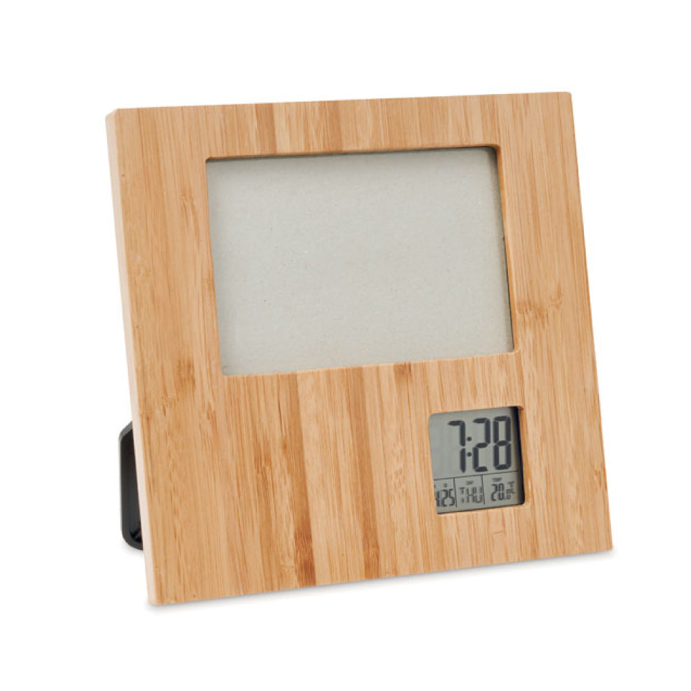 Bamboo Photo Frame with Digital Clock & Weather Station