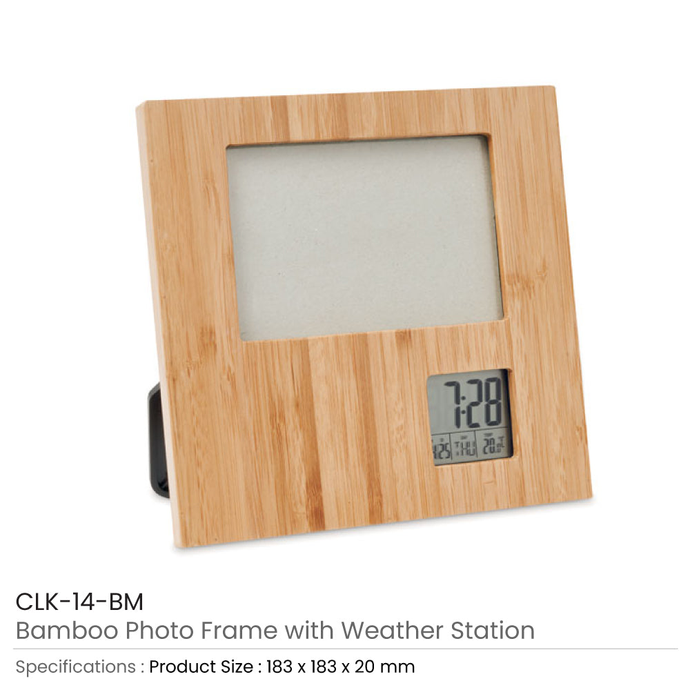 Bamboo Photo Frame with Digital Clock & Weather Station