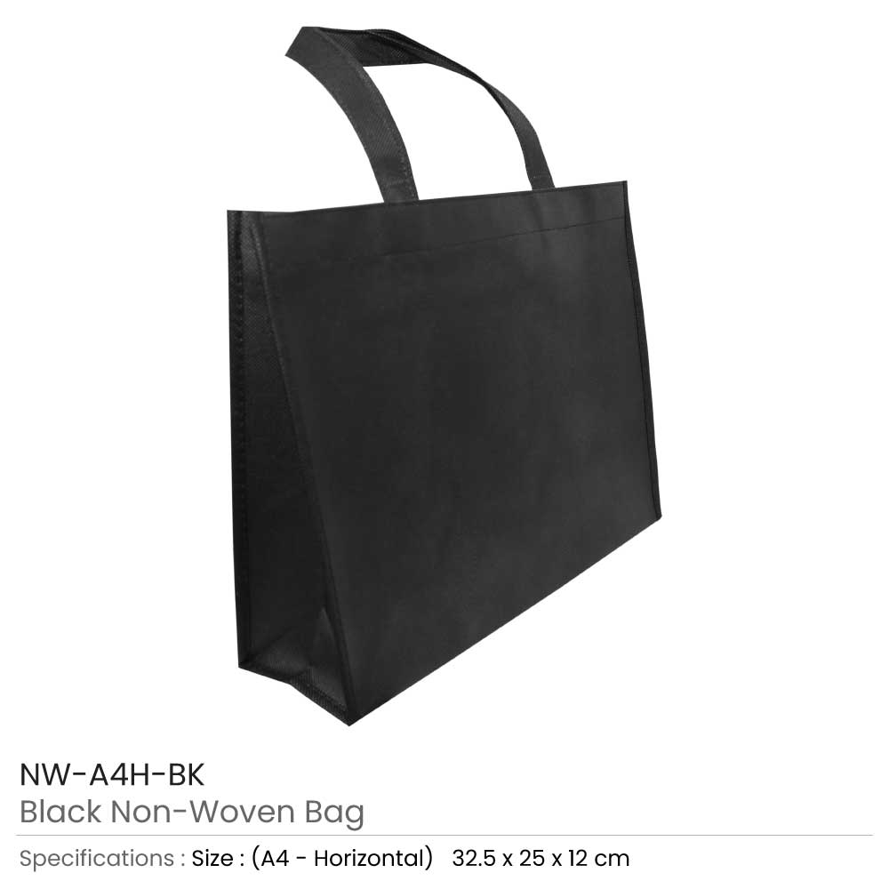 A4 Horizontal Black Non Woven Shopping Bags