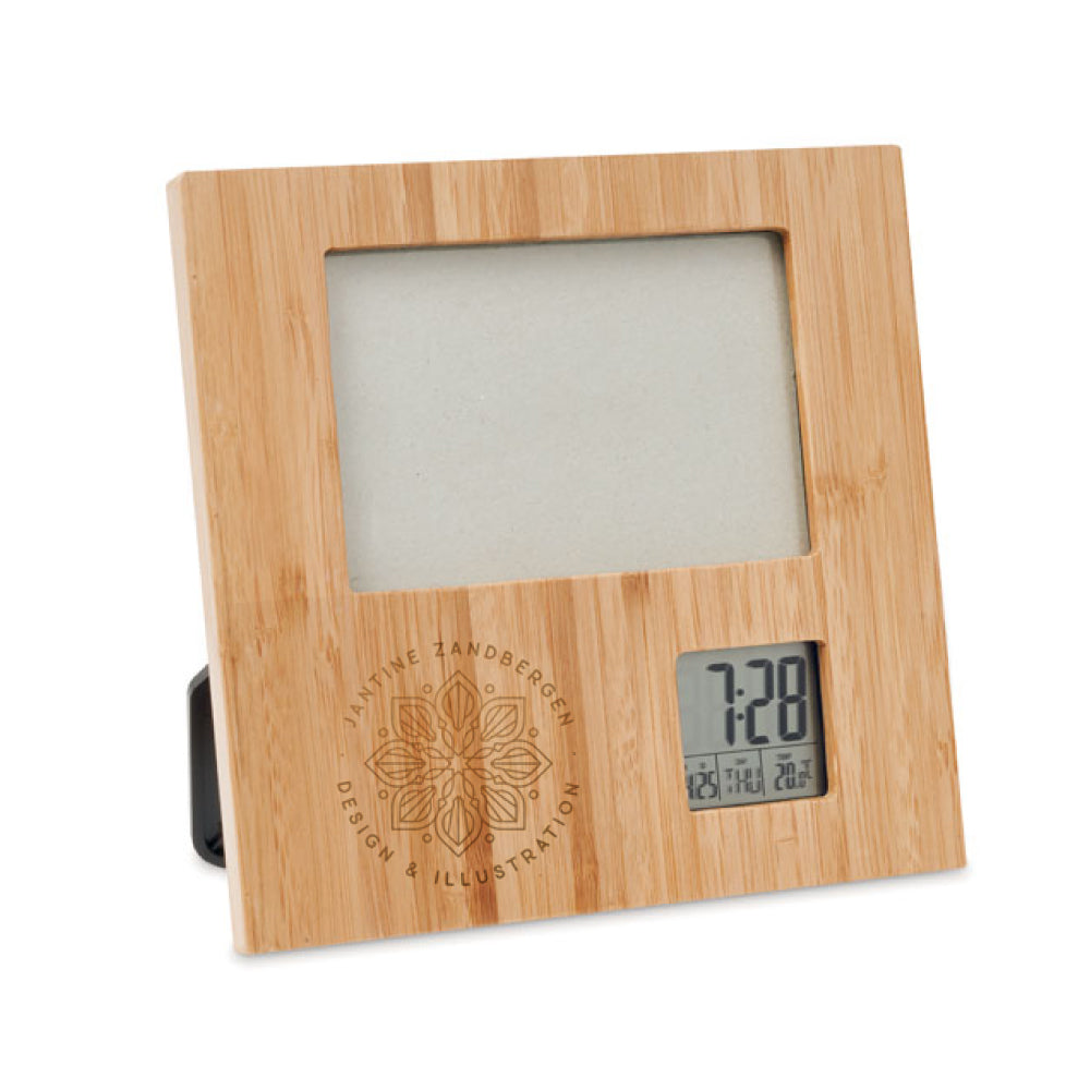 Bamboo Photo Frame with Digital Clock & Weather Station