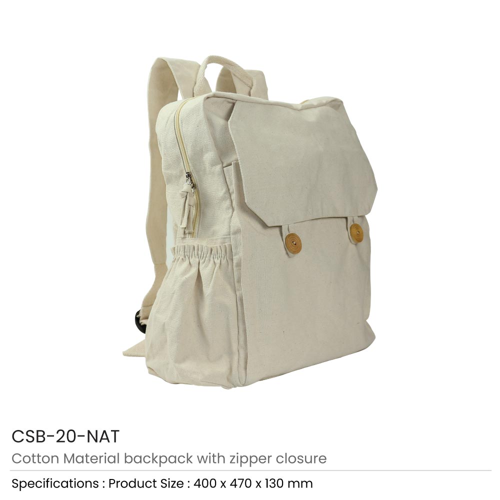 حقيبة ظهر قطنية بلون طبيعي Cotton Backpack Natural Color