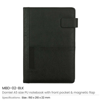 Dorniel A5 PU Notebooks with Front Pocket & Magnetic Flap