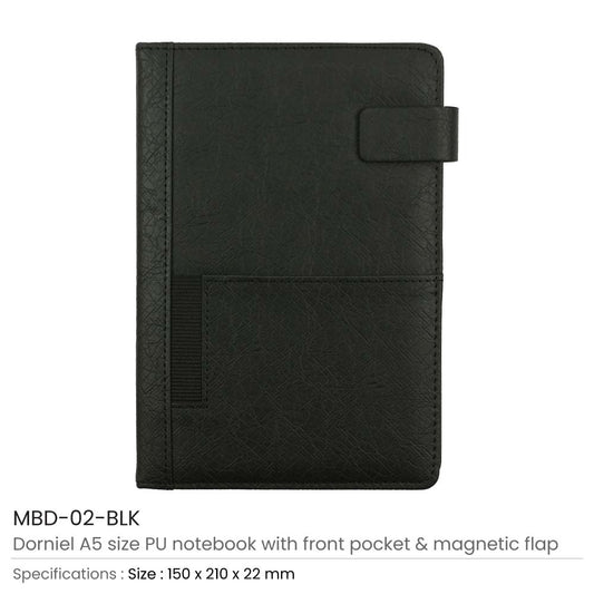 Dorniel A5 PU Notebooks with Front Pocket & Magnetic Flap