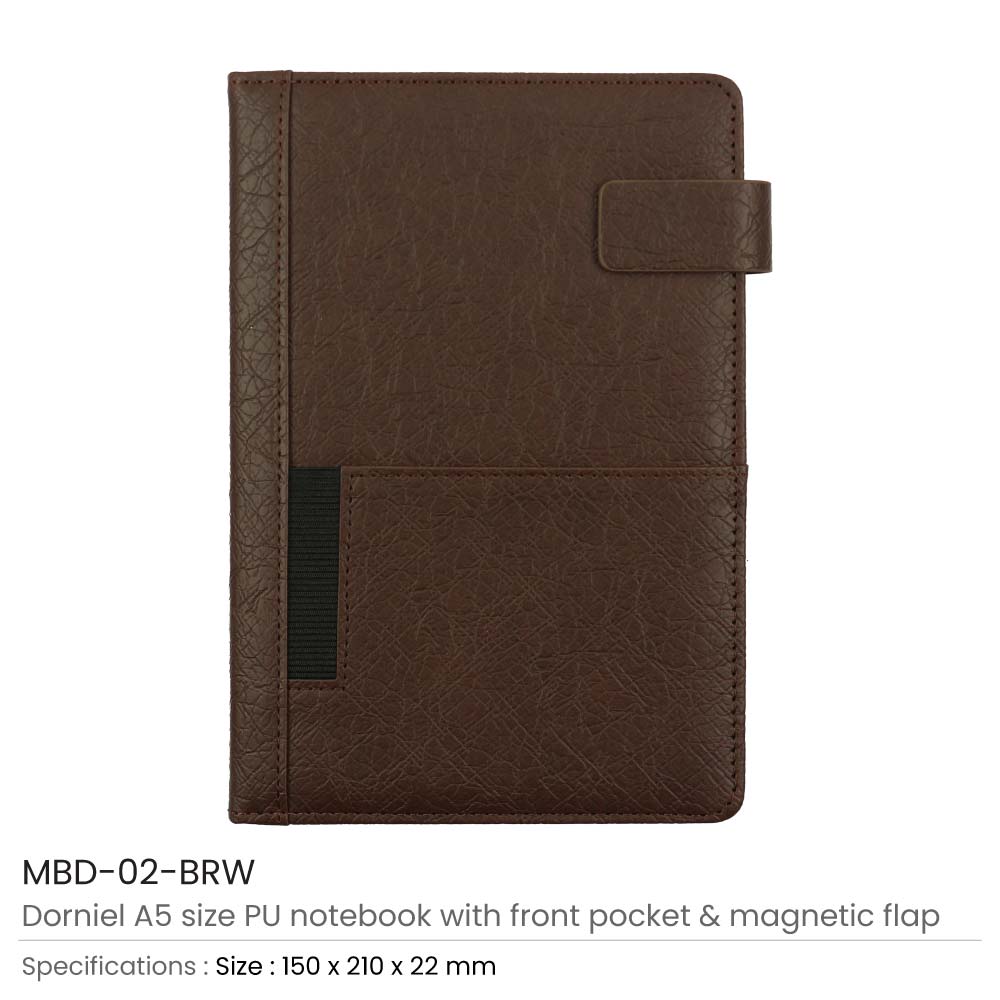 Dorniel A5 PU Notebooks with Front Pocket & Magnetic Flap