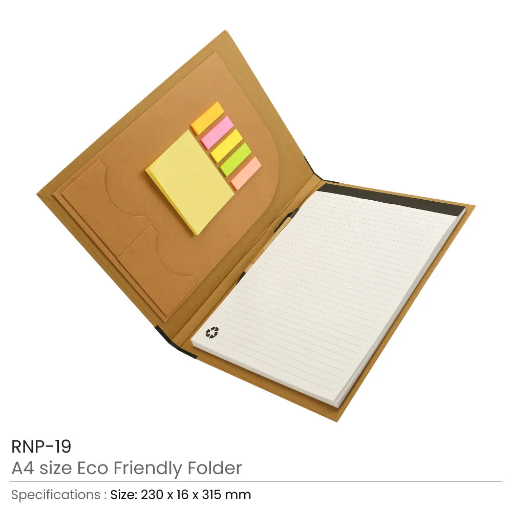 Eco-Friendly A4 Folders, Notepad Sticky Note, Pen & Card Slots