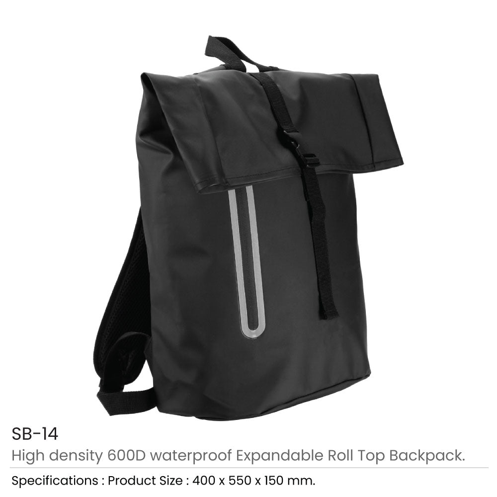 Expandable Roll-Top Backpacks, 600D Polyester Material