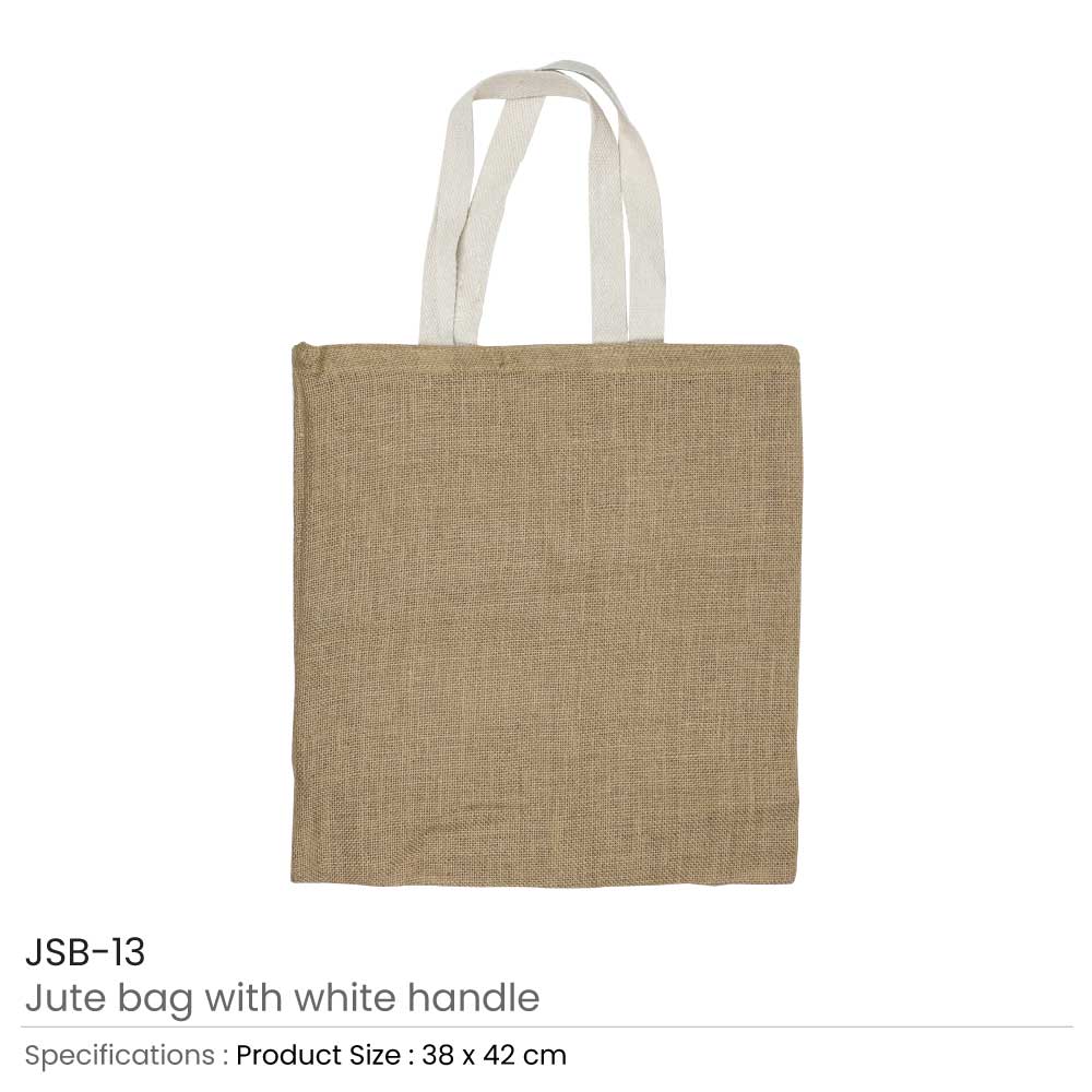 Jute Bags with White Handles, Long-lasting & Eco-friendly