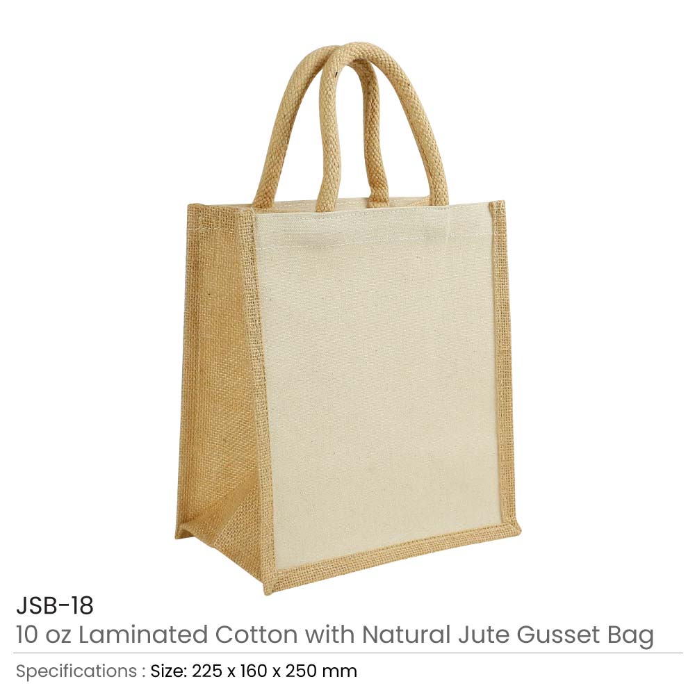 Laminated Cotton Bags with Natural Jute Gusset 10 Oz