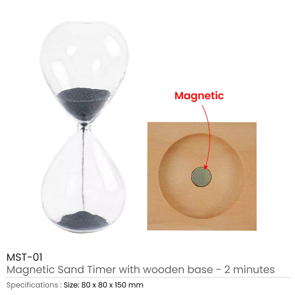 Magnetic Sand Timer with Wooden Base – 2 Minutes