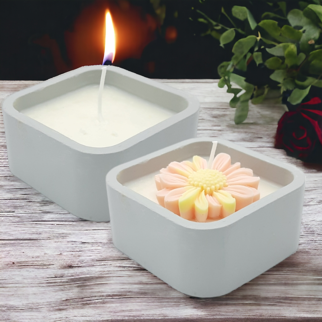 شمعة في كونكريت علبة مربعة وسط Candle in concrete in a medium Square box