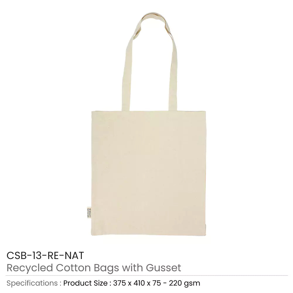 Recycled Cotton Tote Bags with Gusset 8 Oz