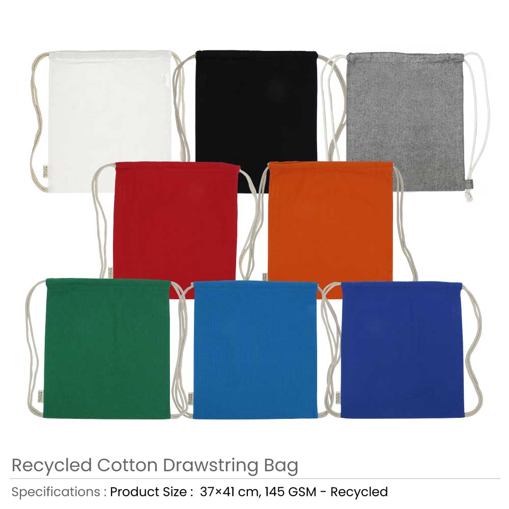 Recycled Cotton Drawstring Bags, 145gsm