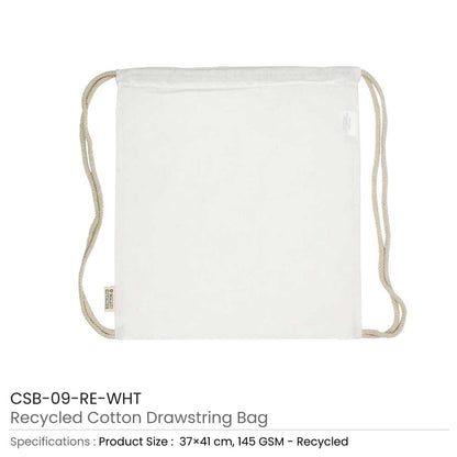 Recycled Cotton Drawstring Bags, 145gsm