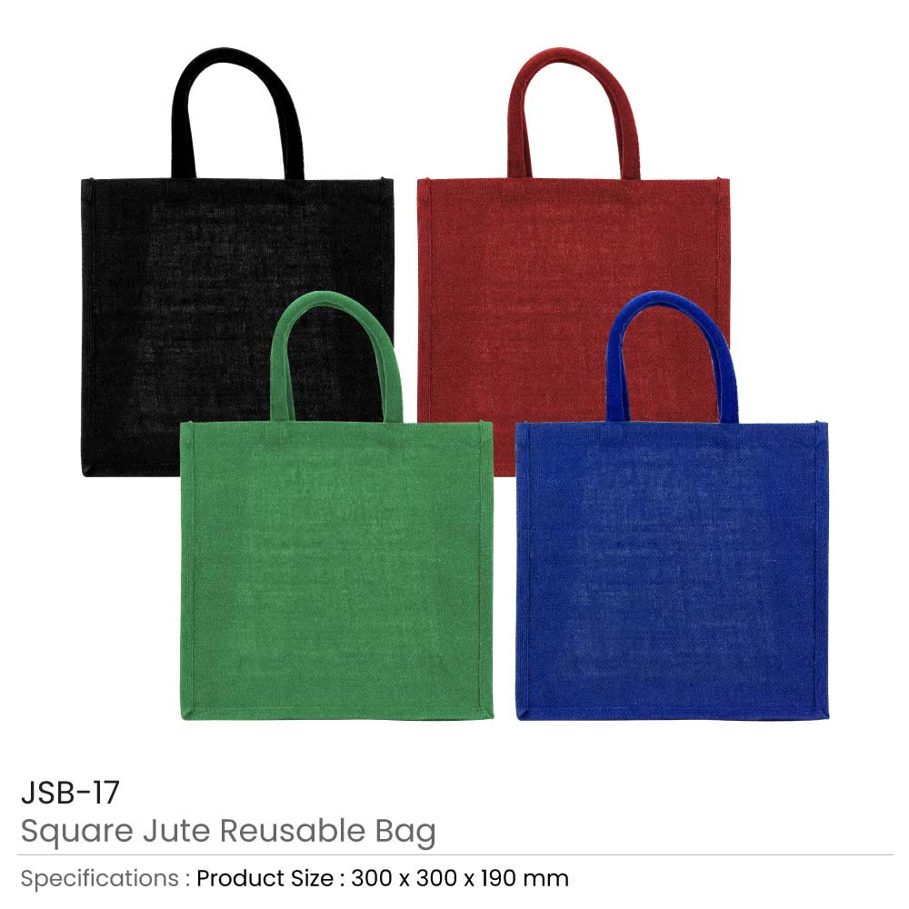 Reusable Square Jute Bags with Cotton Handles