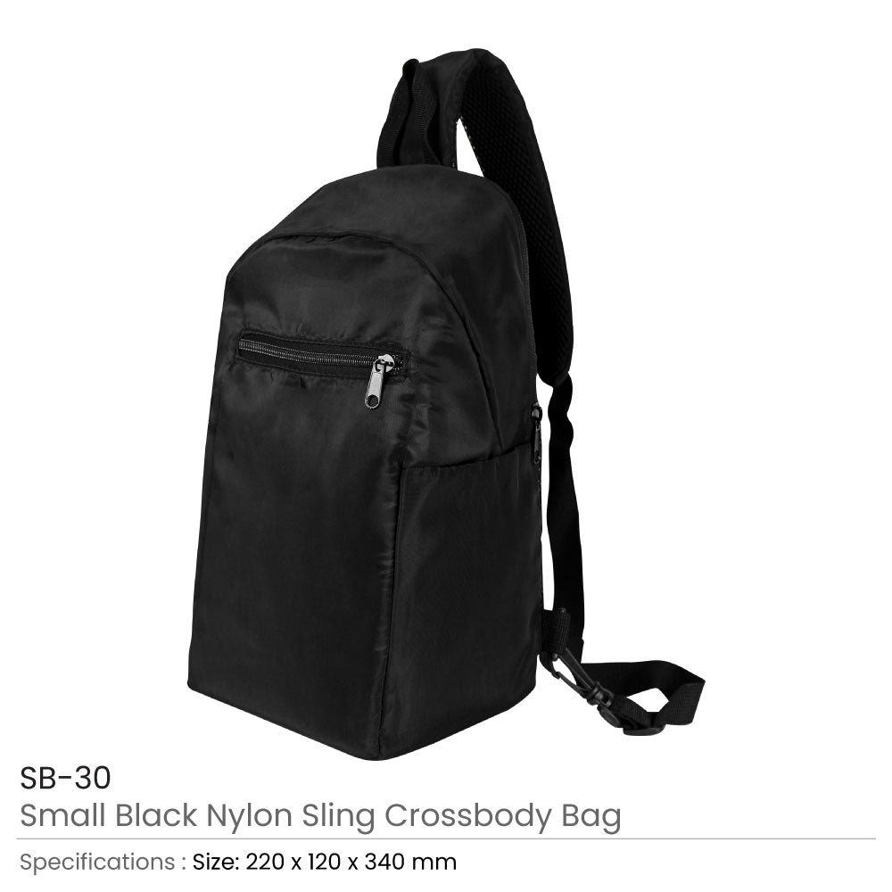 Sling Crossbody Bags In Black Nylon Material