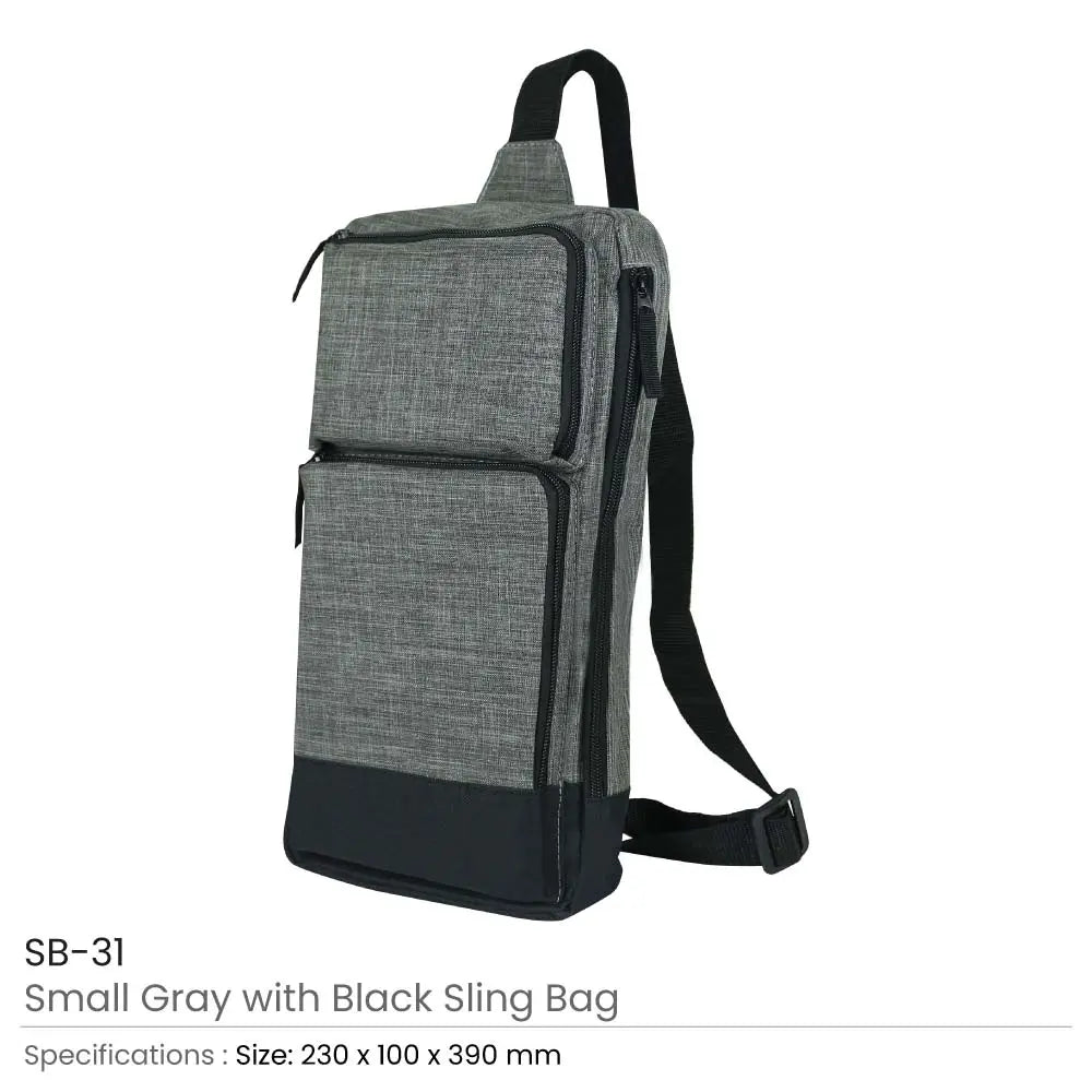 Sling Crossbody Bags in Grey and Black Polyester Material