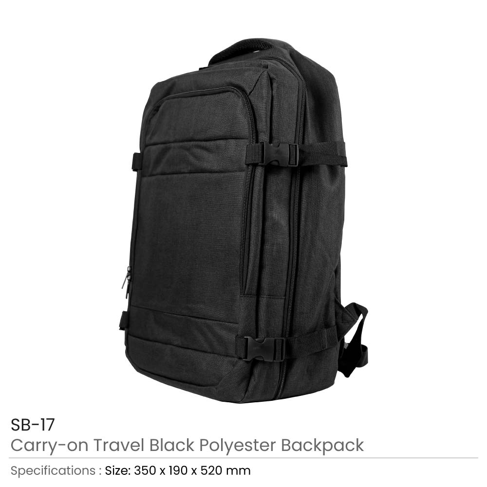 Travel Backpacks in Black Polyester Material