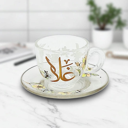 اكواب زجاجية صغيرة للتركش او المشروبات الساخنة مع طباعة فاخرة Glass cups Small for Turkish or Hot Drinks with luxurious printing