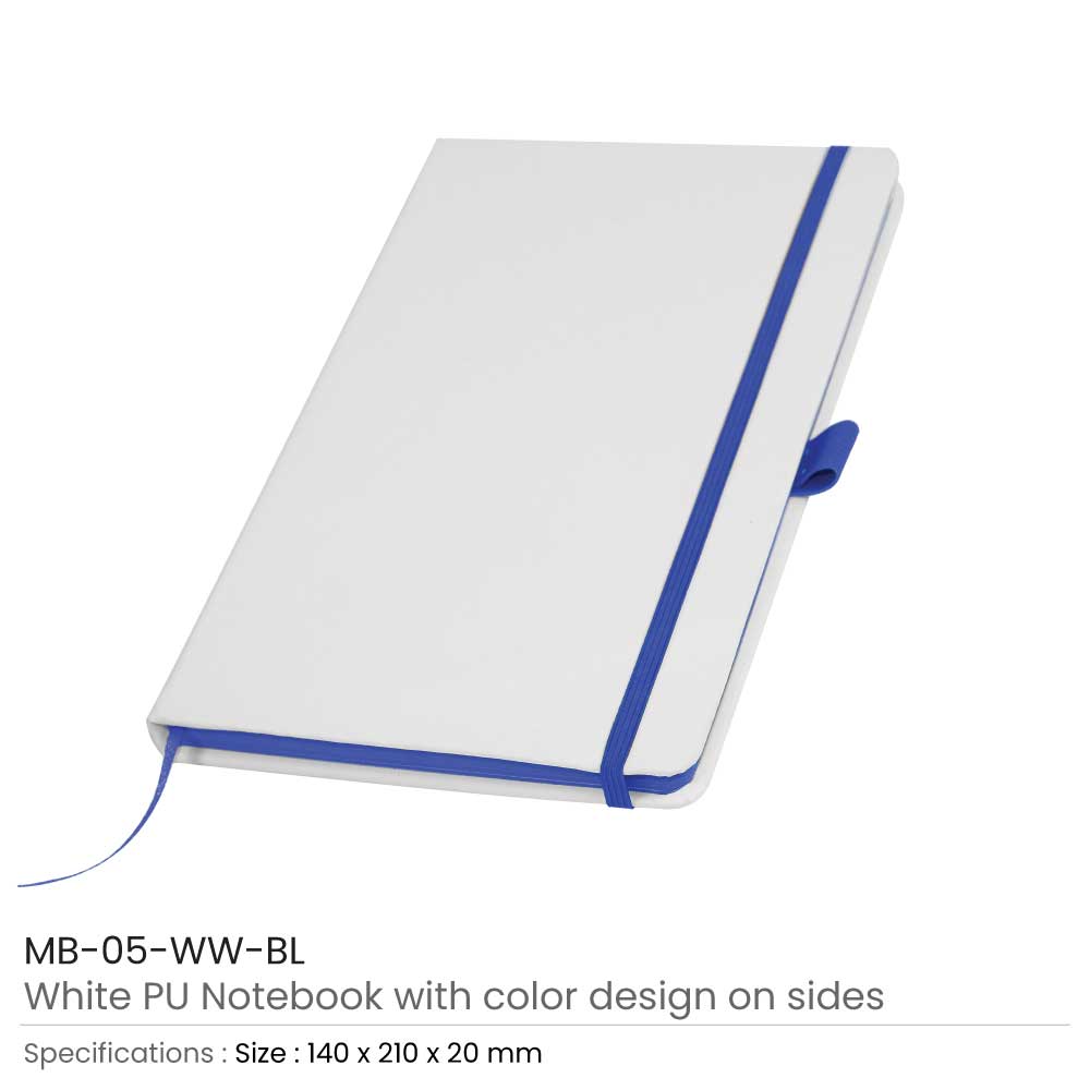 White PU Leather Cover A5 Notebooks Band Bookmark Loop