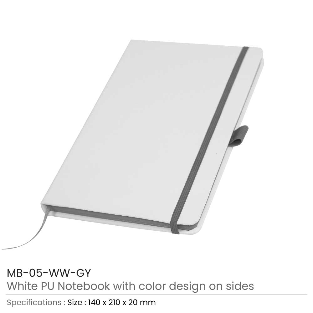 White PU Leather Cover A5 Notebooks Band Bookmark Loop