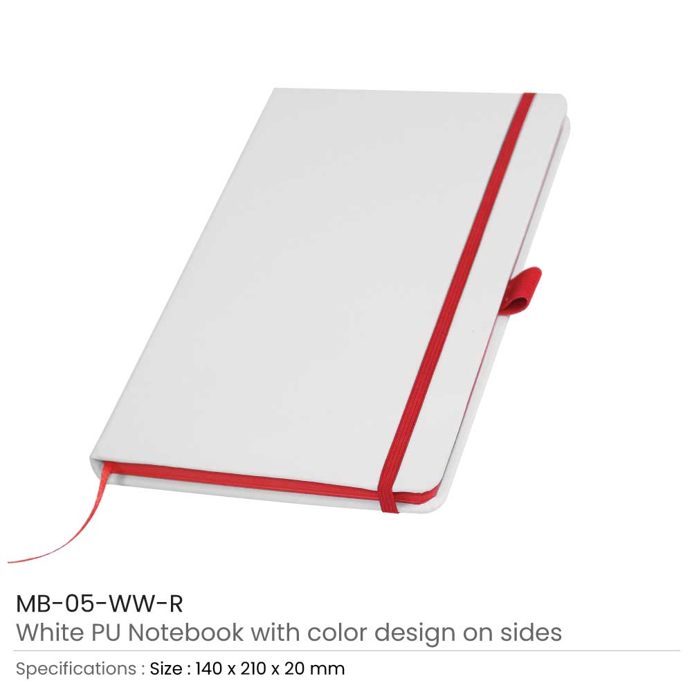 White PU Leather Cover A5 Notebooks Band Bookmark Loop