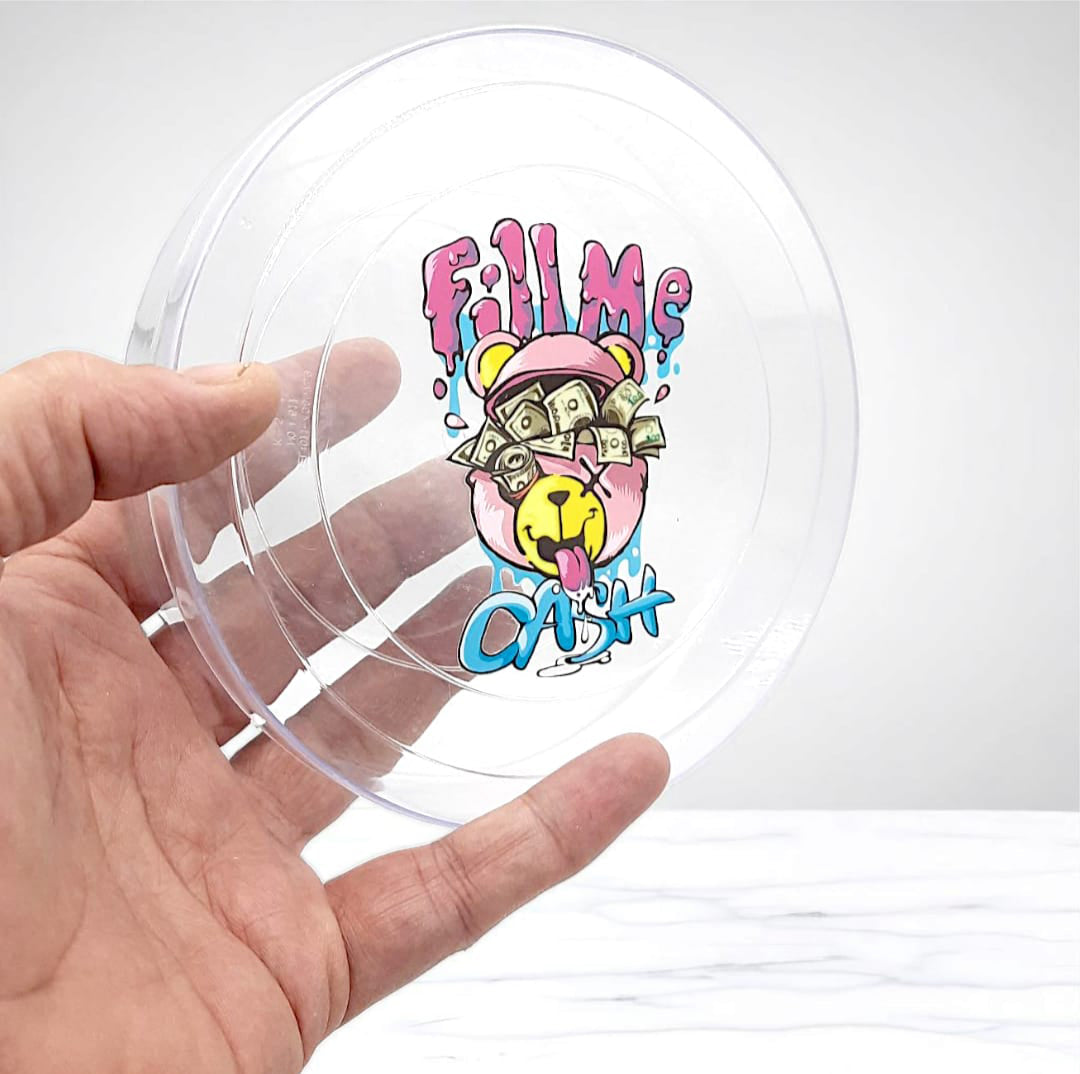 عبوة من البلاستيك الاكريليك الشفاف حجم صغير دائري  Clear acrylic plastic  Container , small Round size 15x15x3.5 cm
