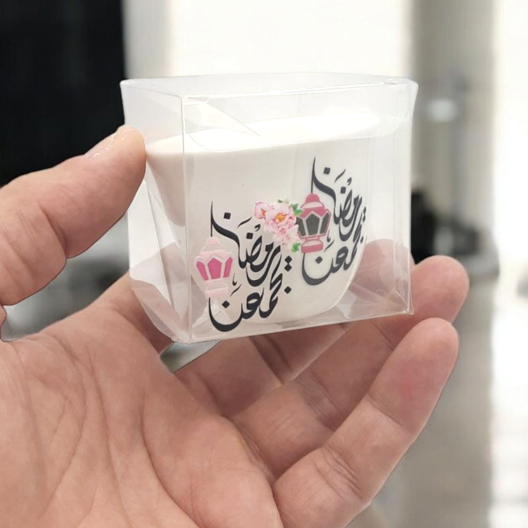 فنجان قهوة سيراميك مع بوكس شفاف مطبوع عليه White Ceramic Cup with Transparent Box for cahwa